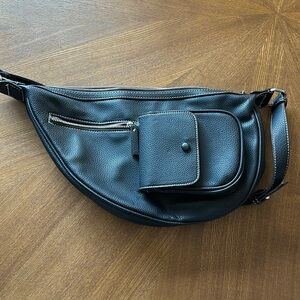 Violeta by Mango Black Vegan Leather Crossbody Bag